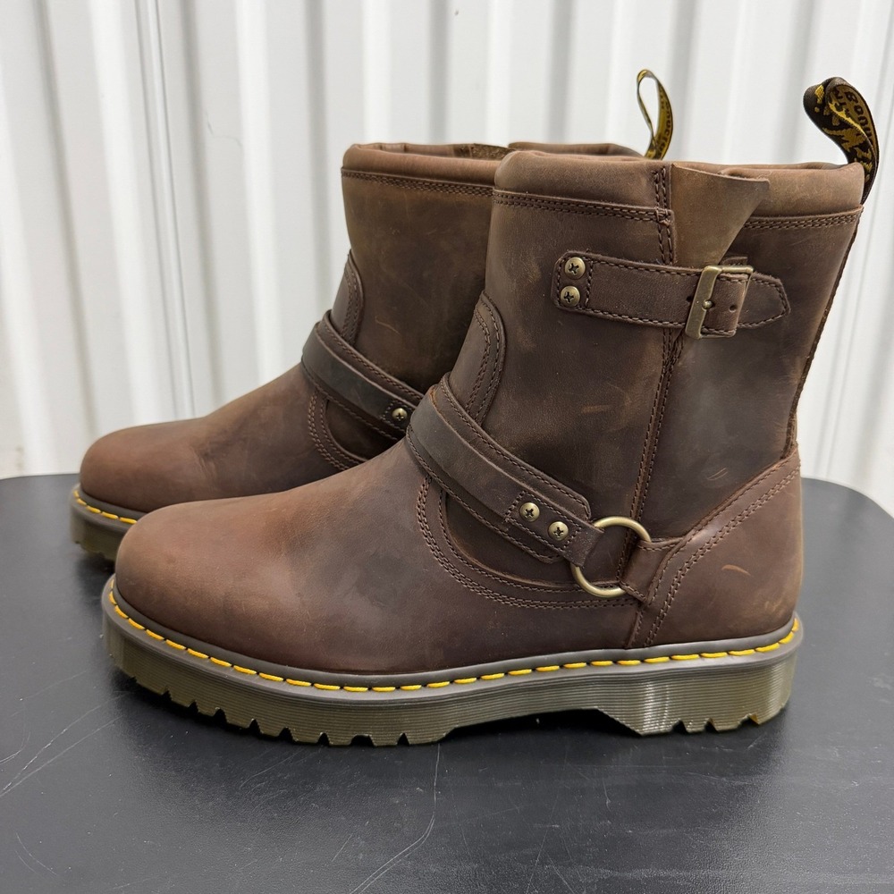 Dr. Martens Boots Mens 14 Anistone Hrns Dark Brown Crazy Horse Leather EUC